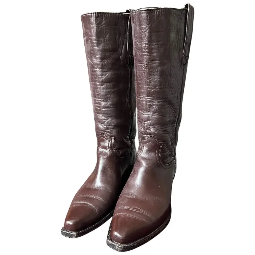 Vintage 70s Frye Brown Leather Tall Riding Boots Made in USA Men’s 7D